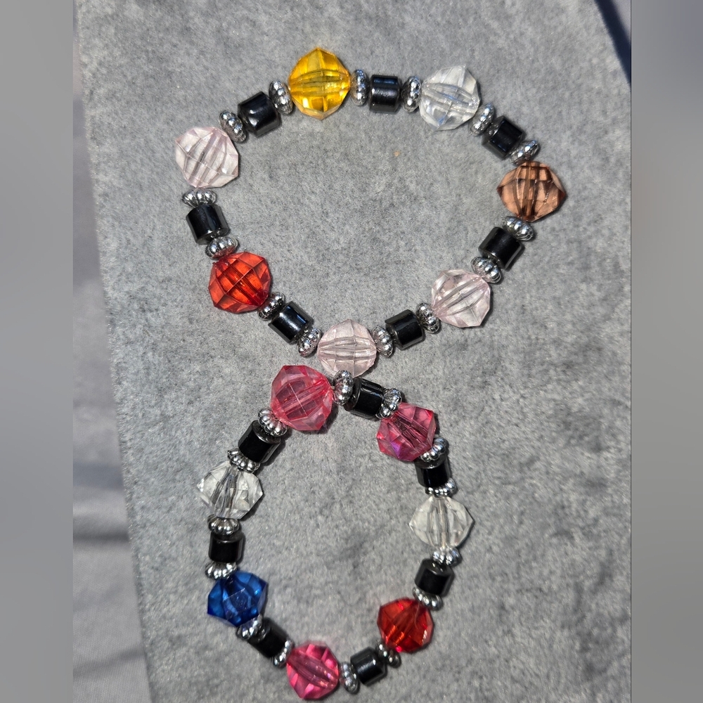 Multicolor Faceted Beaded Stretch Two Bracelets - image 1